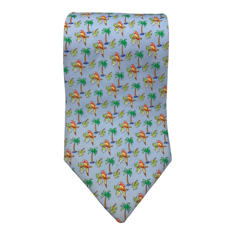 Jos A Bank Mens Light Blue Parrot‎ Palm Tree Silk Necktie